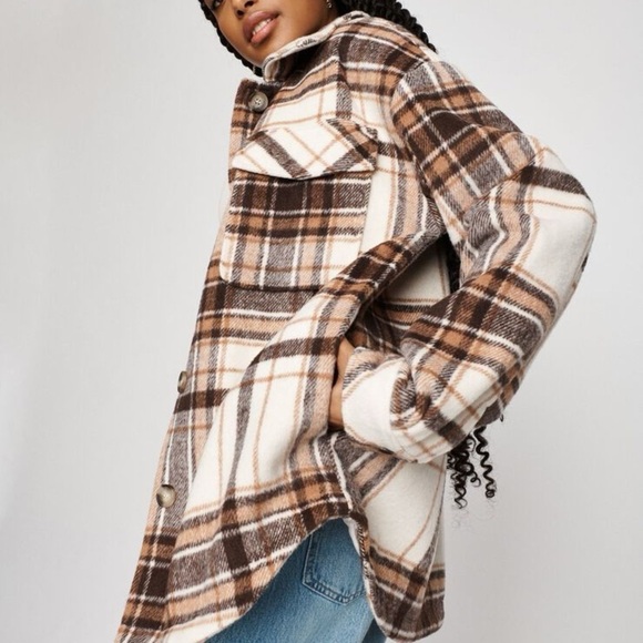 Garage Vancity Brown Plaid Shacket Size L - Picture 3 of 7